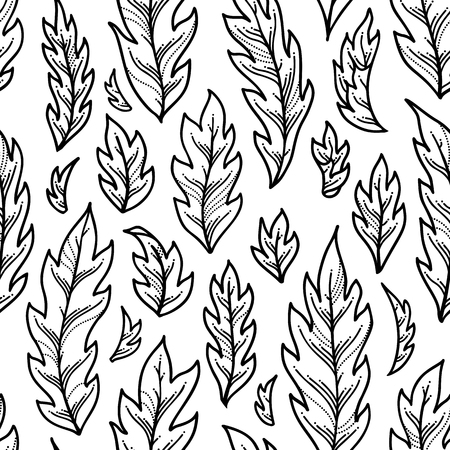 Outline black pinnate leaves on white background. Duotone summer boundless background. Tileable design element.のイラスト素材