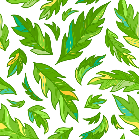 Bright green pinnate leaves on white background. Spring and summer boundless background. Tileable design element.のイラスト素材