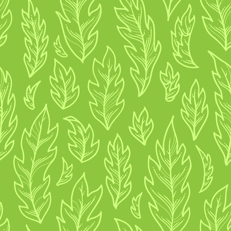 Linear pinnate leaves on bright green background. Duotone summer boundless background. Tileable design element.のイラスト素材