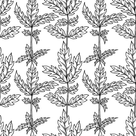 Contours of pinnate leaves on white background. Duotone summer boundless background. Tileable design element.のイラスト素材