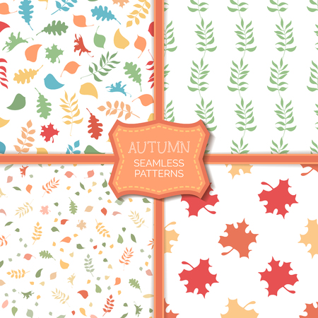 Vector set of seamless pattern of autumn leaves. Colourful boundless background. Tileable elements.のイラスト素材
