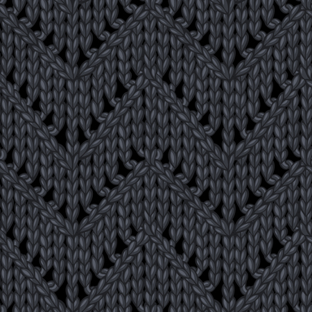 Lace cotton hand-knitted fabric material. High detailed knitting boundless background. Hand-drawn black wool knitwear.のイラスト素材
