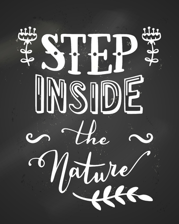 Chalkboard lettering on blackboard background. Vector illustration. Wanderlust. Grunge hand drawn phrase. Can be used for poster or banner design.のイラスト素材