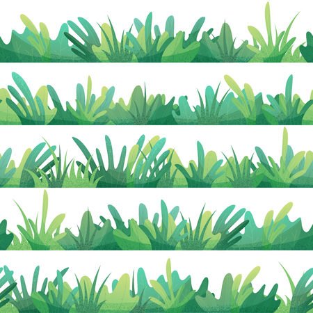 Green grass and leaves on a white background. Boundless summer background.のイラスト素材