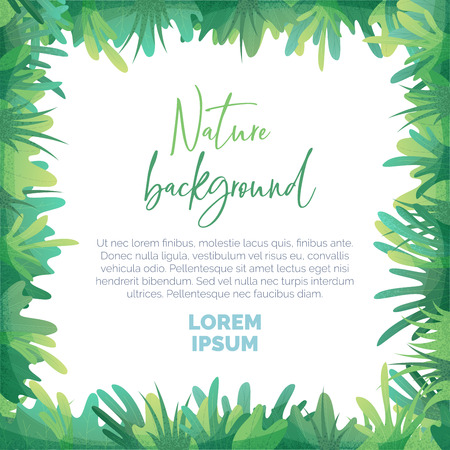 Green grass and leaves on a white background. Modern grain texture. Summer template. There is copy space for your text.のイラスト素材