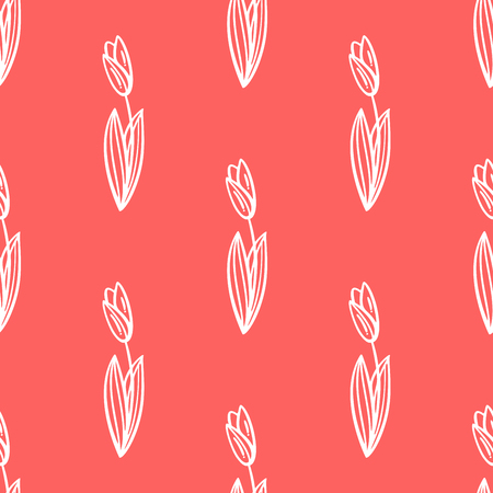 White linear tulips on a red background. Boundless background for your spring design.のイラスト素材