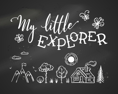 Unique hand-drawn quote. Vector chalk lettering on blackboard background. Ready to use prints for poster, mug, banner, bag, card or t-shirt design.のイラスト素材
