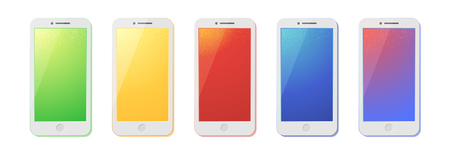 Smartphone display vector mockups collection. Modern mobile communication device, with blank, empty screen. Hi-tech electronic gadget for telephone calls, sending messages, texting, chattingのイラスト素材