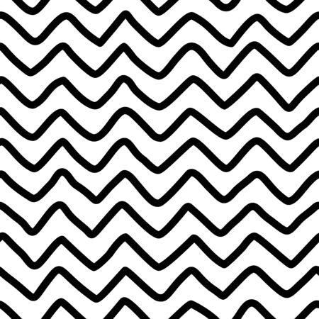 Hand drawn zigzag seamless pattern. Irregular horizontal thick lines texture. Ink pen freehand line art. Fabric, textile, wrapping paper, wallpaper minimalistic designのイラスト素材