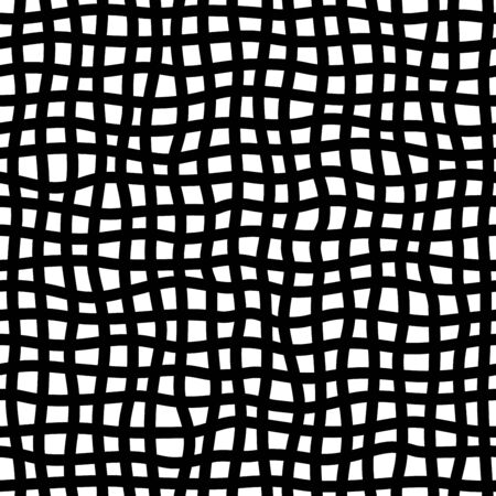 Checkered doodle seamless pattern. Irregular vertical and horizontal hand-drawn lines. Black and white texture. Ink pen freehand line art.のイラスト素材