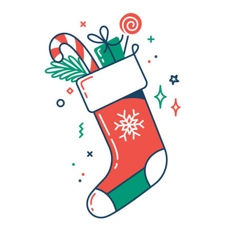 Christmas Santa sock color flat icon. Thin line and fill pictogram. Isolated vector illustration...