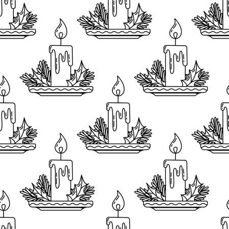 Candles outline vector seamless pattern. Christmas linear vector texture. Festive black and white cartoon wrapping paper designのイラスト素材