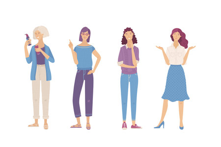 4 flat vector women isolated on white backgroundのイラスト素材