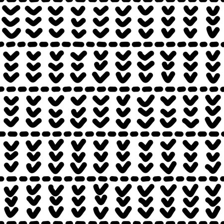 Ethnic hand-drawn seamless pattern. Pen freehand line art. Monochrome digital paper for textile print.のイラスト素材