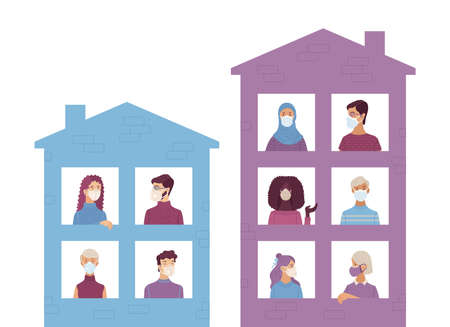 Social distancing and self-isolation vector flat illustrationのイラスト素材