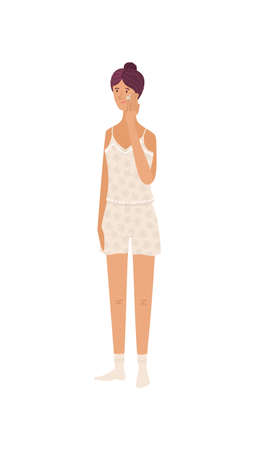 Young woman wearing pajama putting cream on her skinのイラスト素材