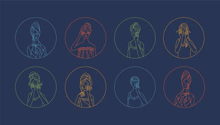 Vector set of skincare everyday routine iconsのイラスト素材