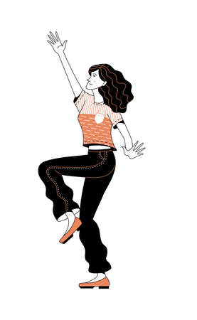 Flat woman dancing and enjoying music on white backgroundのイラスト素材