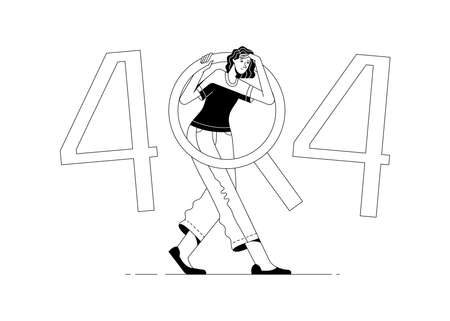 Slim lady with magnifier glass in error number middleのイラスト素材