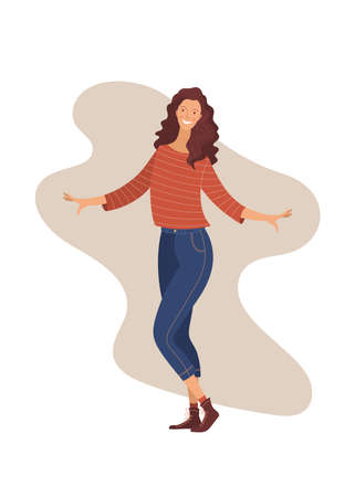 Smiling woman in casual clothes flat vector illustrationのイラスト素材