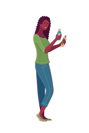 Young Afro-American woman holding cosmetics in her handsのイラスト素材