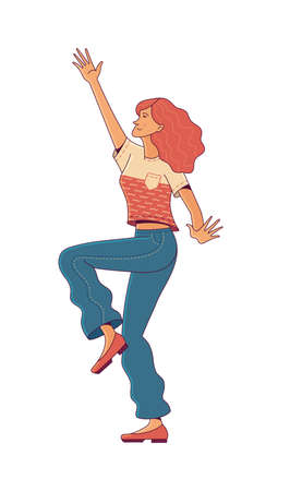 Dancing red haired woman raising right hand upのイラスト素材