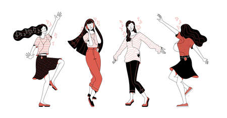 Collection of joyful young blonde and brunette women charactersのイラスト素材