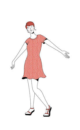 Cheerful young girl wearing red dress enjoying lifeのイラスト素材