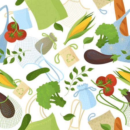 Natural products in recyclable bags seamless patternのイラスト素材