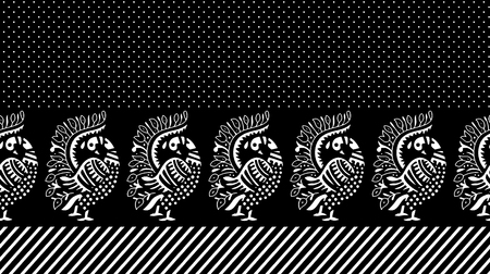 Seamless textile border with peacockの写真素材