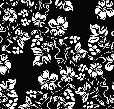 Seamless black and white damask floral wallpaperのイラスト素材