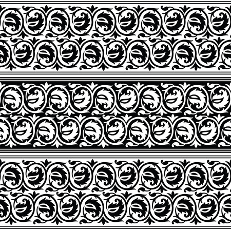 Seamless black and white vintage vector leaves borderのイラスト素材