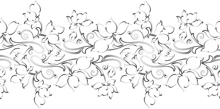 Seamless black and white antique floral borderのイラスト素材