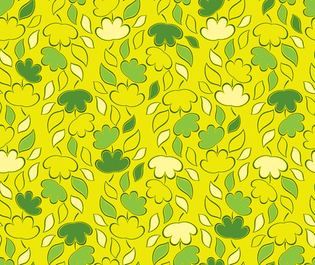 Seamless vector green leaves on yellow backgroundのイラスト素材