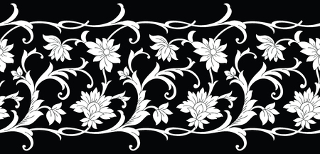 Seamless black and white floral borderのイラスト素材