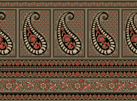 Seamless traditional indian textile paisley borderの写真素材