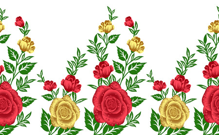 Seamless rose flower border on white backgroundの写真素材