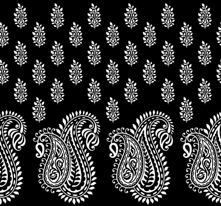 Seamless black and white paisley borderの写真素材