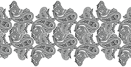 Seamless black and white vintage paisley borderのイラスト素材
