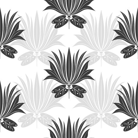 Seamless black and white lotus flower patternのイラスト素材