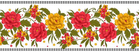 Seamless textile floral border on white background