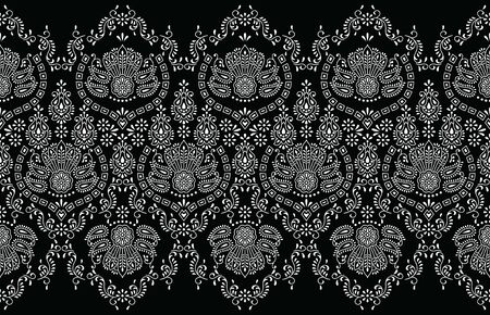 Seamless black and white textile floral borderのイラスト素材