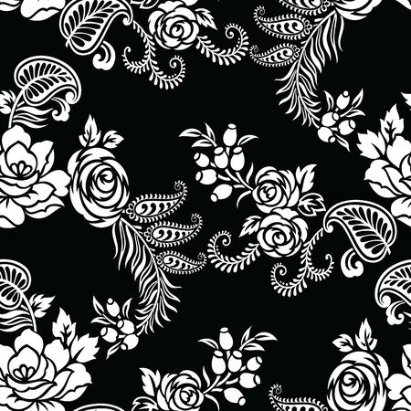 Seamless black and white rose flower patternのイラスト素材