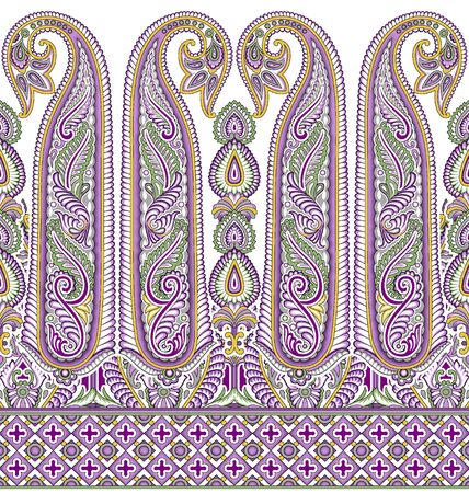 Seamless Asian textile floral border on white backgroundの写真素材