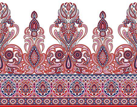 Seamless Asian textile floral border on white backgroundの写真素材