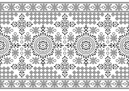 Seamless black and white Border with Asian design elementsのイラスト素材