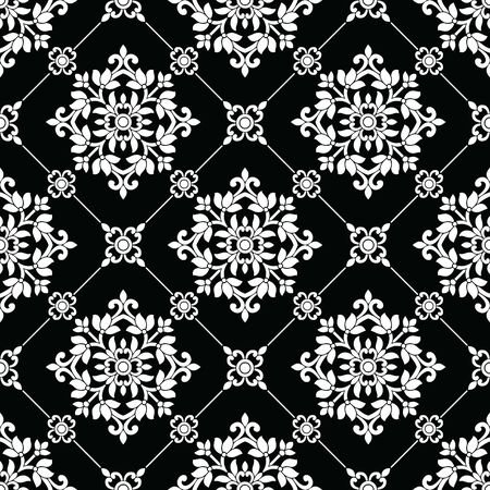 Seamless black and white wallpaper patternのイラスト素材