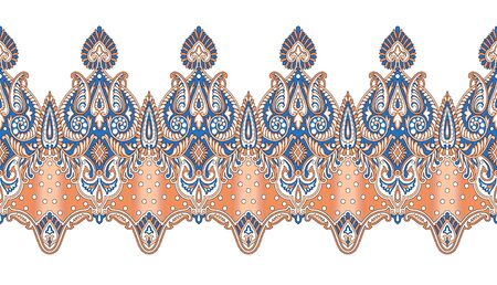 Seamless border on white background with traditional Asian design elementsの写真素材