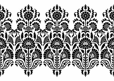Seamless black and white border with traditional Asian design elementsのイラスト素材