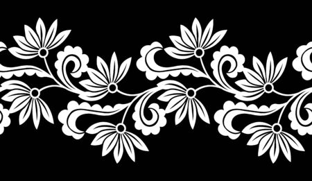 Seamless black and white floral borderのイラスト素材